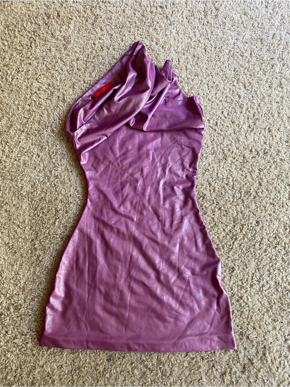 Cuo Coo One-Shoulder Shimmery Dress in Plum